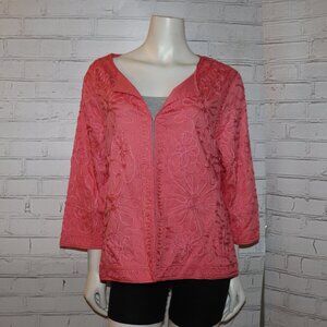 NWT Izaro Coral Pink Floral Blazer size large 3/4 sleeve